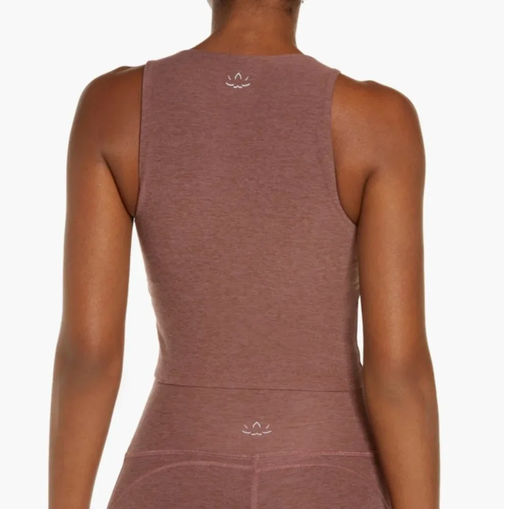 Beyond Yoga Women's XL Spacedye Crop Tank Top Square Neck Sienna Brown Heather - Picture 4 of 9